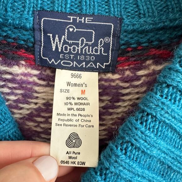 Woolrich Vintage Wool Mohair Nordic Fair Isle Crewneck Sweater M - Picture 2 of 7